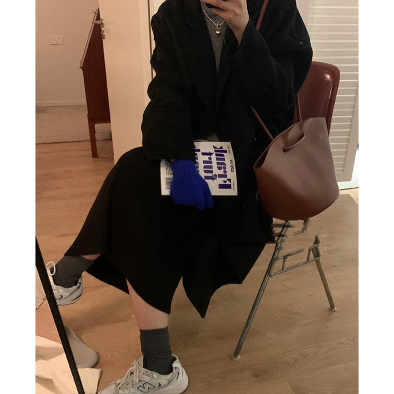 Women's Over-the-Knee Mid-Length Double-Breasted Wool Coat