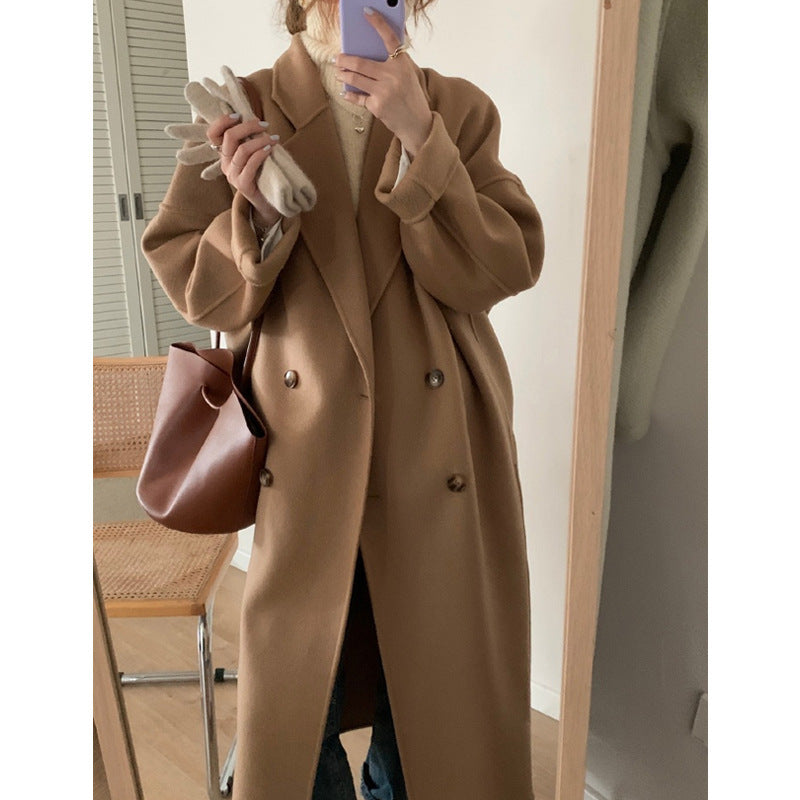 Women's Over-the-Knee Mid-Length Double-Breasted Wool Coat