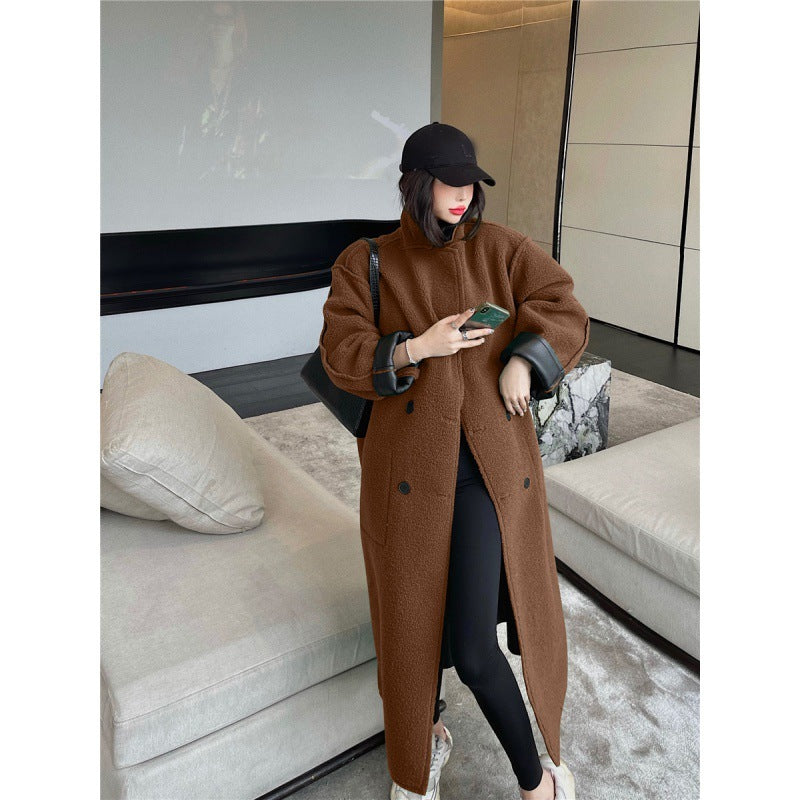 Autumn And Winter Fur Integrated Lamb Wool Medium Length Thickened Blue Coat