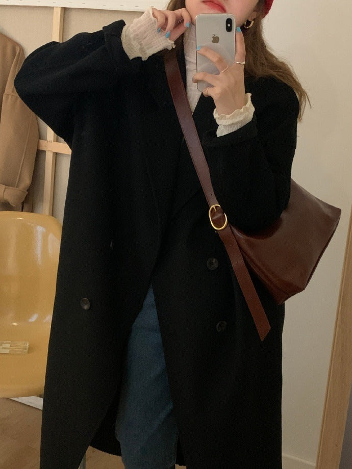 Women's Over-the-Knee Mid-Length Double-Breasted Wool Coat