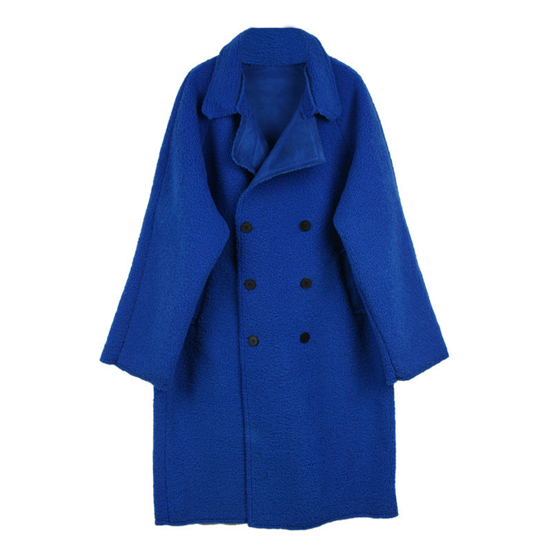 Autumn And Winter Fur Integrated Lamb Wool Medium Length Thickened Blue Coat