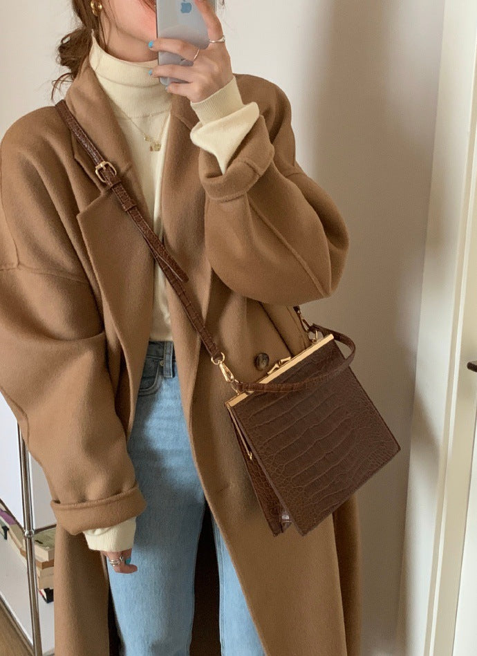 Women's Over-the-Knee Mid-Length Double-Breasted Wool Coat