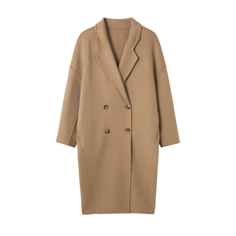 Women's Over-the-Knee Mid-Length Double-Breasted Wool Coat